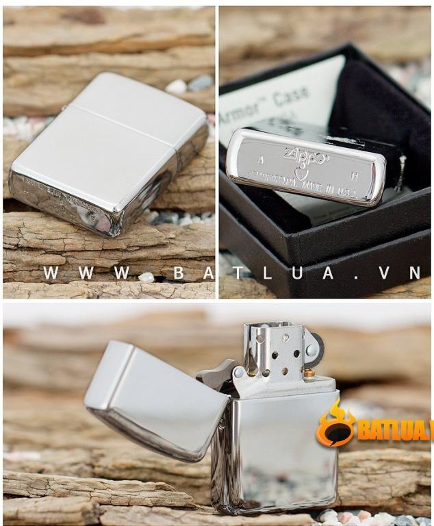 Bật lửa Zippo chính hãng 167 bạc trơn bản armor